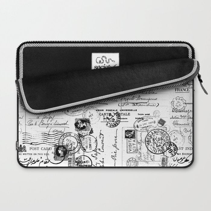 Nostalgic Message Charming Vintage Letters And Postcards Black White Pattern Laptop Sleeve Gallery Image 2