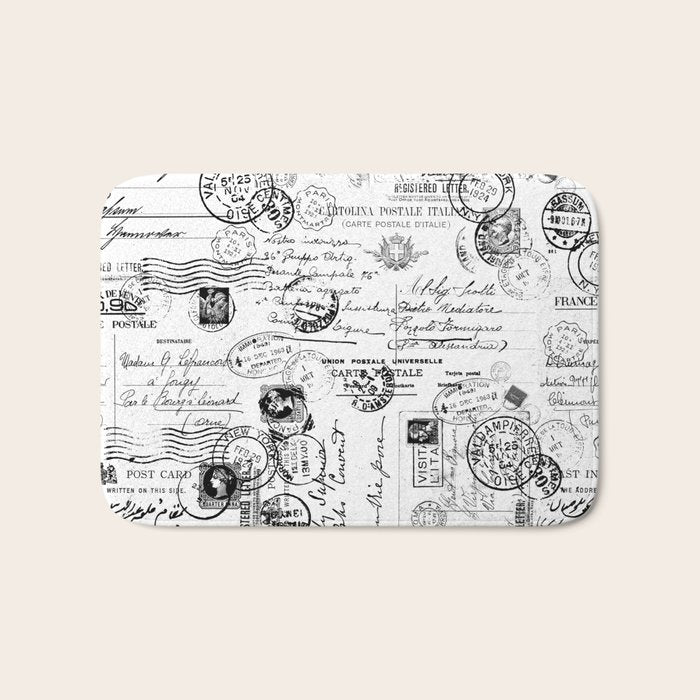 Nostalgic Message Charming Vintage Letters And Postcards Black White Pattern Bath Mat Gallery Image 1