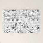 Nostalgic Message Charming Vintage Letters And Postcards Black White Pattern Welcome Mat Gallery Image 1