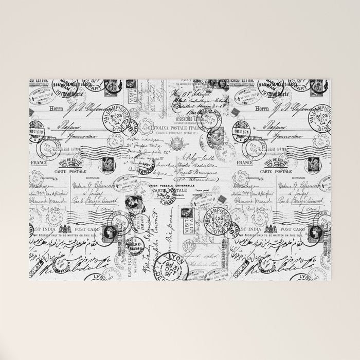 Nostalgic Message Charming Vintage Letters And Postcards Black White Pattern Welcome Mat Gallery Image 1
