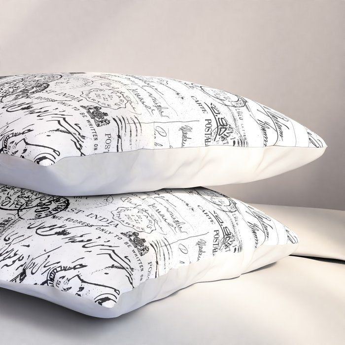 Nostalgic Message Charming Vintage Letters And Postcards Black White Pattern Pillow Sham Gallery Image 3