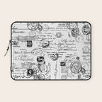 Nostalgic Message Charming Vintage Letters And Postcards Black White Pattern Laptop Sleeve Gallery Image 1