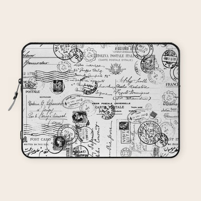Nostalgic Message Charming Vintage Letters And Postcards Black White Pattern Laptop Sleeve Gallery Image 1