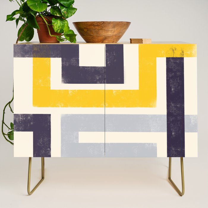 Modern Maze Abstract Geometric Painting  Credenza Gallery Image 1