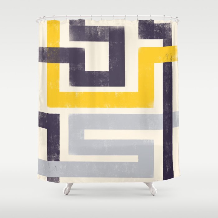 Modern Maze Abstract Geometric Painting  Shower Curtain Gallery Image 1