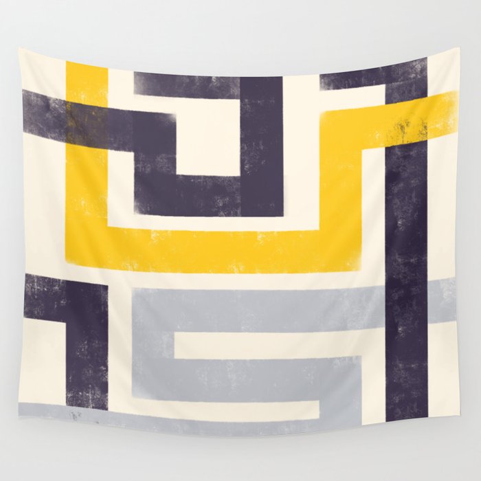 Modern Maze Abstract Geometric Painting  Wall Tapestry Gallery Image 4