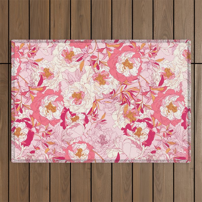 Pink flowers of peonies Outdoor Rug Gallery Image 1