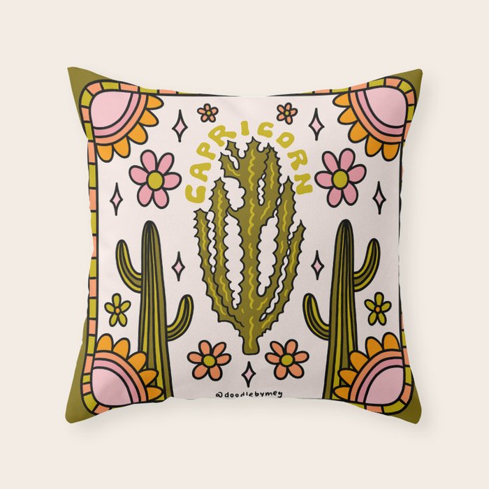 Capricorn Cactus Throw Pillow Gallery Image 1