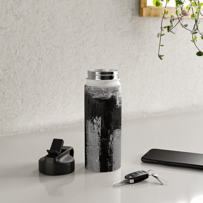 Black and White Textured Abstract Modern Monochrome Wall Art Water Bottle Gallery Image 4