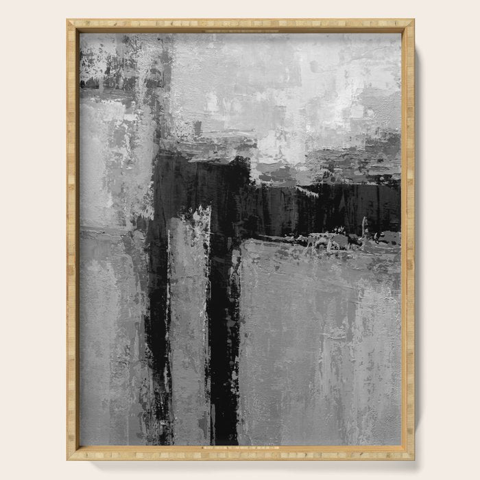 Black and White Textured Abstract Modern Monochrome Wall Art Serving Tray Gallery Image 1