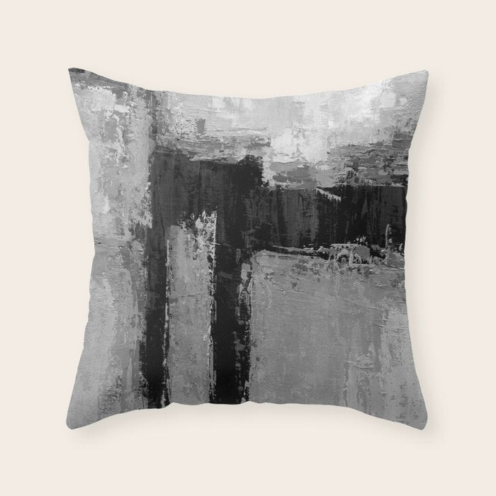 Black and White Textured Abstract Modern Monochrome Wall Art Throw Pillow Gallery Image 1