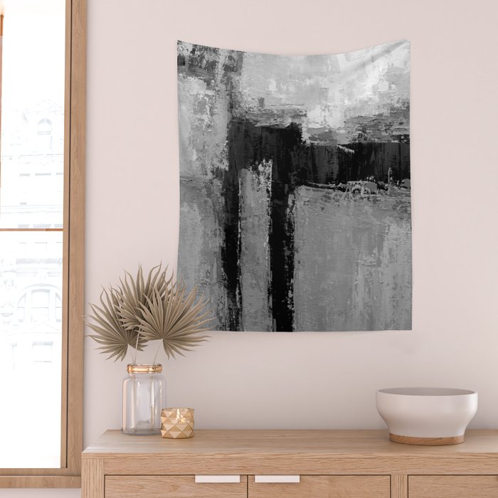 Black and White Textured Abstract Modern Monochrome Wall Art Wall Tapestry Gallery Image 2