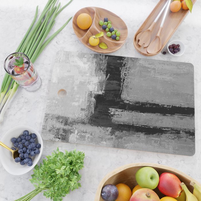 Black and White Textured Abstract Modern Monochrome Wall Art Cutting Board Gallery Image 2