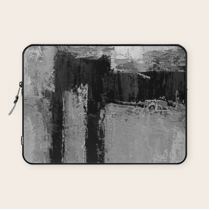 Black and White Textured Abstract Modern Monochrome Wall Art Laptop Sleeve Gallery Image 1