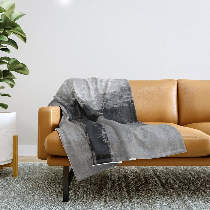 Black and White Textured Abstract Modern Monochrome Wall Art Throw Blanket Gallery Image 1