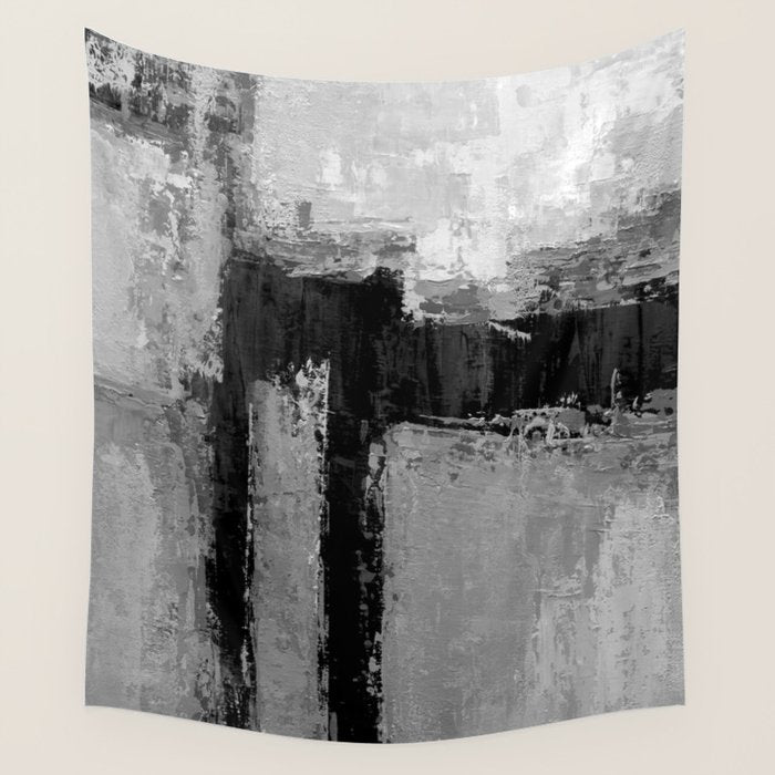 Black and White Textured Abstract Modern Monochrome Wall Art Wall Tapestry Gallery Image 1