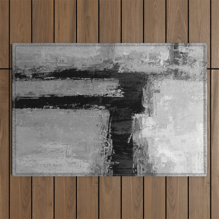 Black and White Textured Abstract Modern Monochrome Wall Art Outdoor Rug Gallery Image 1