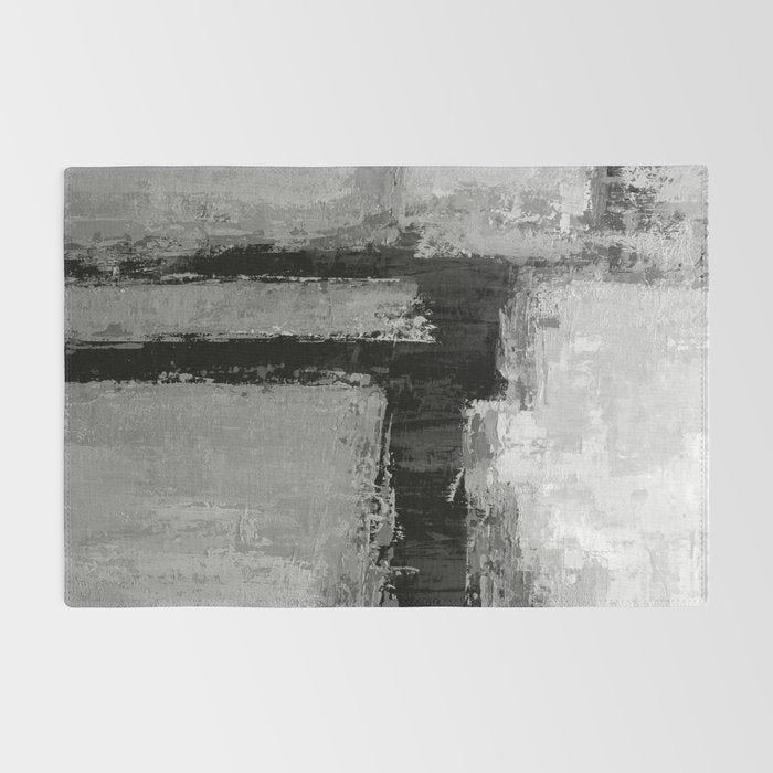 Black and White Textured Abstract Modern Monochrome Wall Art Rug Gallery Image 2