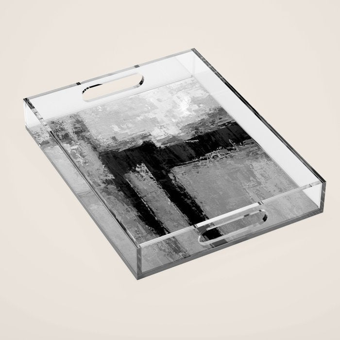 Black and White Textured Abstract Modern Monochrome Wall Art Acrylic Tray Gallery Image 1