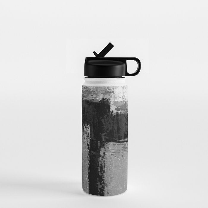 Black and White Textured Abstract Modern Monochrome Wall Art Water Bottle