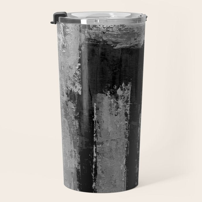 Black and White Textured Abstract Modern Monochrome Wall Art Travel Mug Gallery Image 3