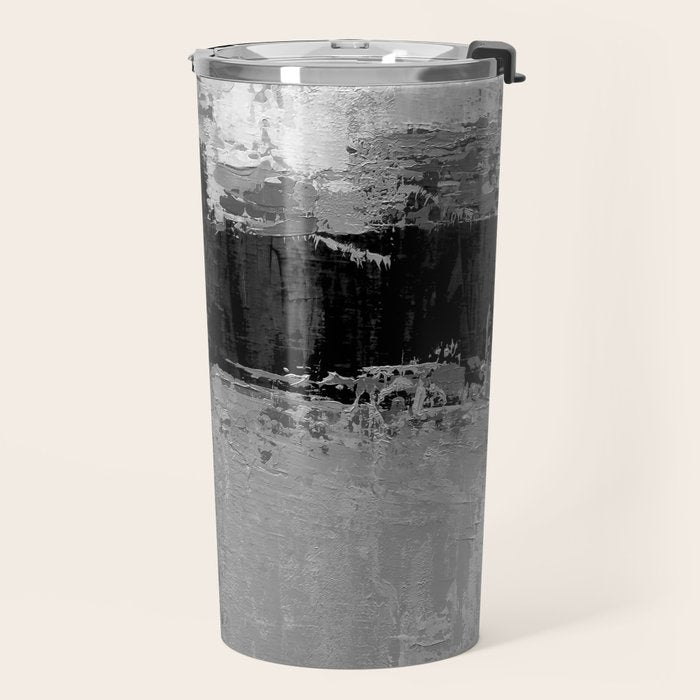 Black and White Textured Abstract Modern Monochrome Wall Art Travel Mug Gallery Image 2