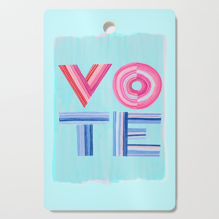 Vote Hand Lettering on Blue Watercolor Background Cutting Board Gallery Image 1