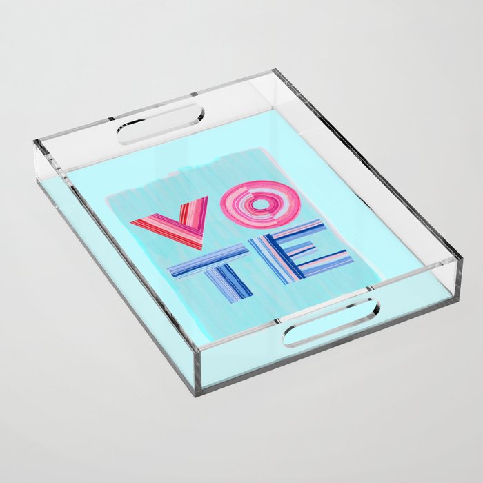 Vote Hand Lettering on Blue Watercolor Background Acrylic Tray Gallery Image 1