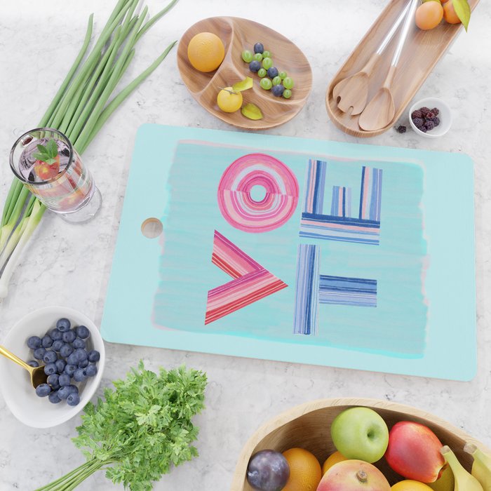 Vote Hand Lettering on Blue Watercolor Background Cutting Board Gallery Image 2