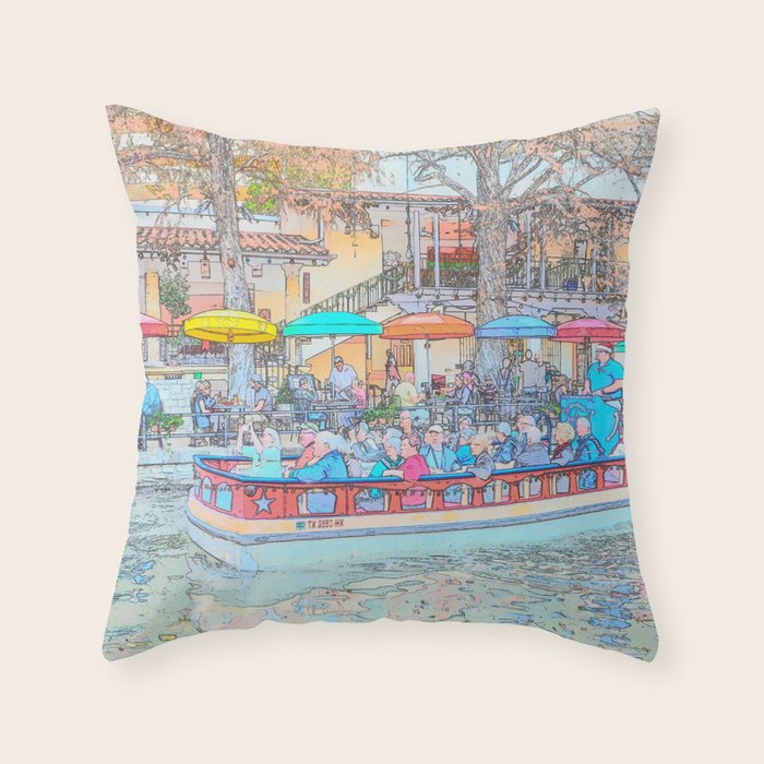 Ride Down The River - San Antonio, Texas Throw Pillow Gallery Image 1