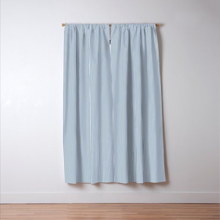 Classic Blue Mini Vertical Mattress Ticking Stripe Pattern Window Curtain Gallery Image 3