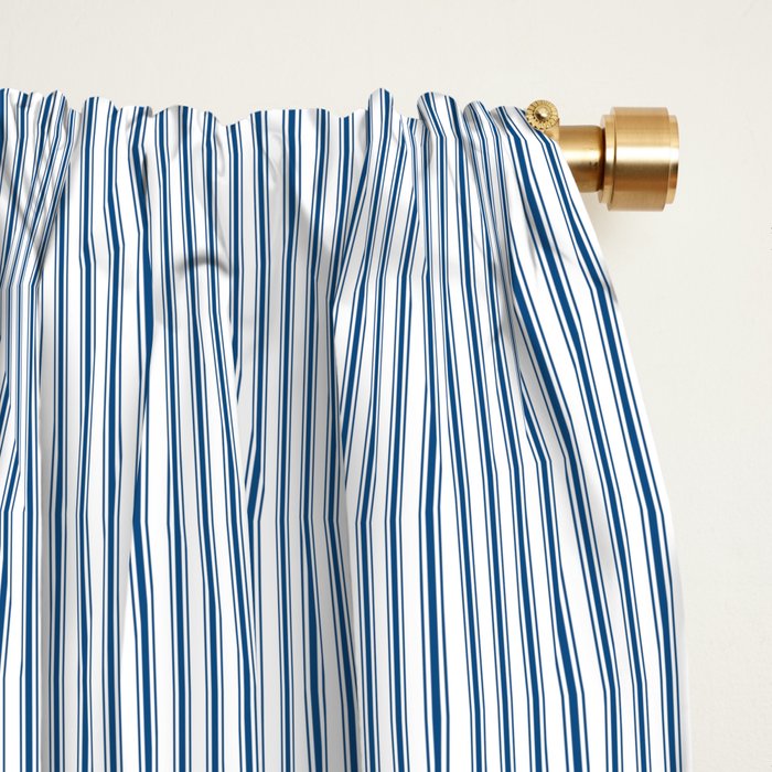 Classic Blue Mini Vertical Mattress Ticking Stripe Pattern Window Curtain Gallery Image 2