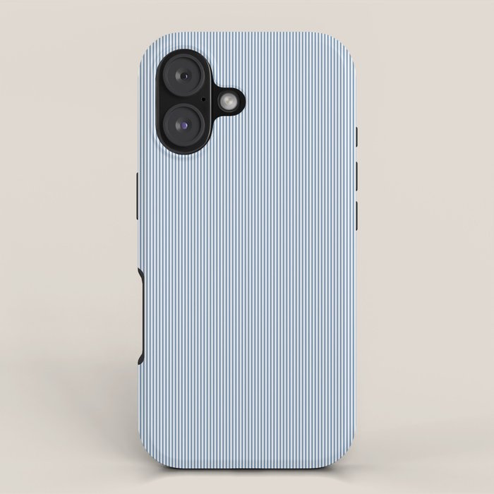 Classic Blue Mini Vertical Mattress Ticking Stripe Pattern iPhone Case Gallery Image 1