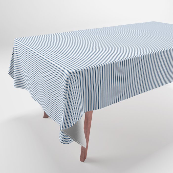 Classic Blue Mini Vertical Mattress Ticking Stripe Pattern Tablecloth Gallery Image 1