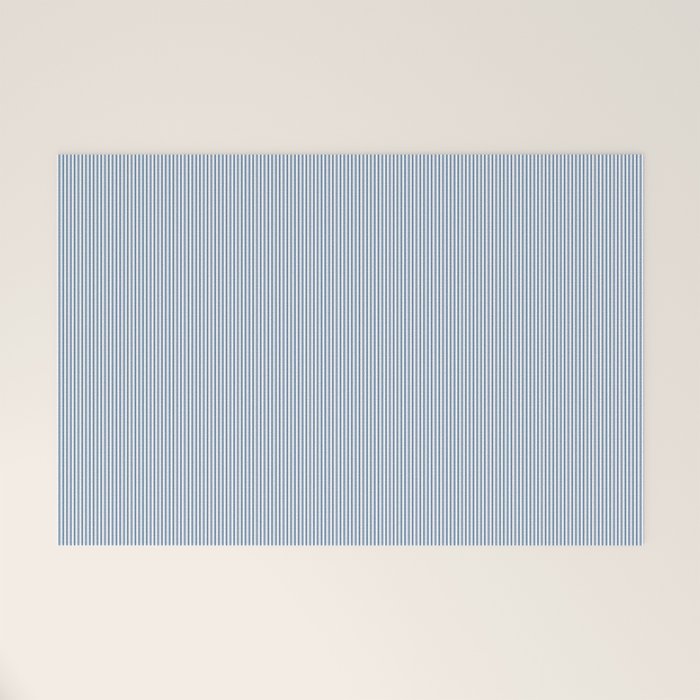 Classic Blue Mini Vertical Mattress Ticking Stripe Pattern Welcome Mat Gallery Image 1