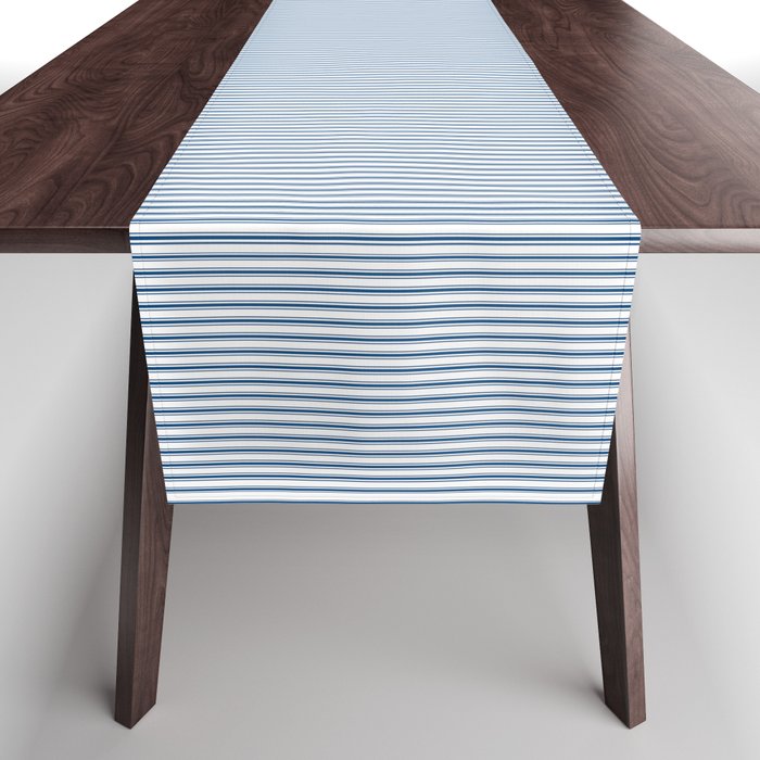 Classic Blue Mini Vertical Mattress Ticking Stripe Pattern Table Runner Gallery Image 1