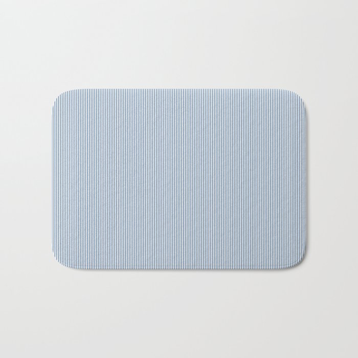 Classic Blue Mini Vertical Mattress Ticking Stripe Pattern Bath Mat Gallery Image 1