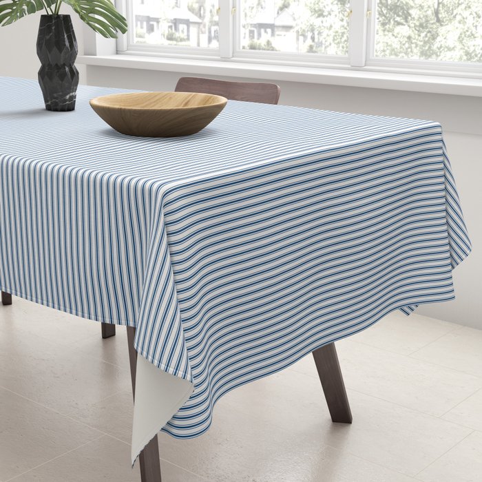 Classic Blue Mini Vertical Mattress Ticking Stripe Pattern Tablecloth Gallery Image 3