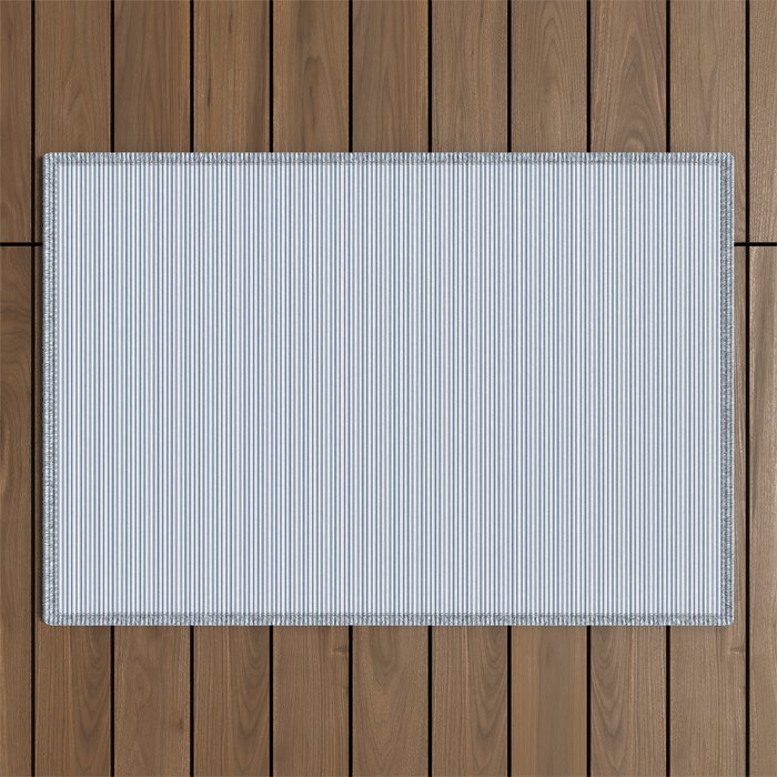 Classic Blue Mini Vertical Mattress Ticking Stripe Pattern Outdoor Rug Gallery Image 1