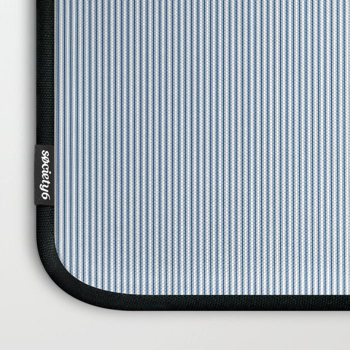 Classic Blue Mini Vertical Mattress Ticking Stripe Pattern Laptop Sleeve Gallery Image 3
