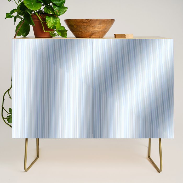 Classic Blue Mini Vertical Mattress Ticking Stripe Pattern Credenza Gallery Image 1
