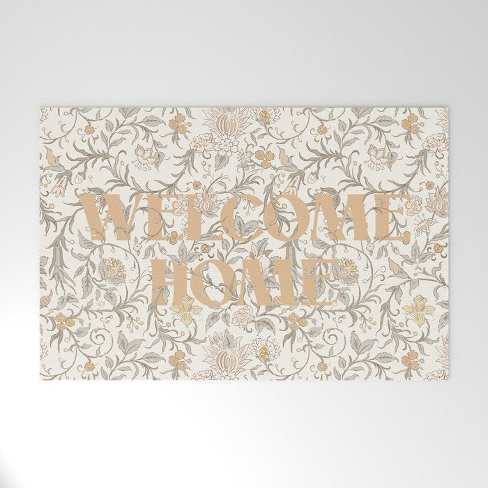 Hand Drawn Jacobean Floral - Apricot Sage Welcome Mat Gallery Image 1