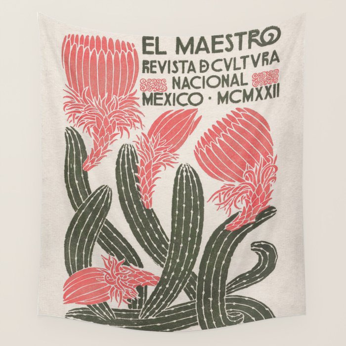 Cactus, El Maestro, Vintage Mexico Travel Poster Wall Tapestry Gallery Image 4