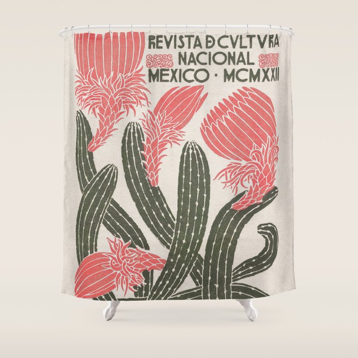 Cactus, El Maestro, Vintage Mexico Travel Poster Shower Curtain Gallery Image 1