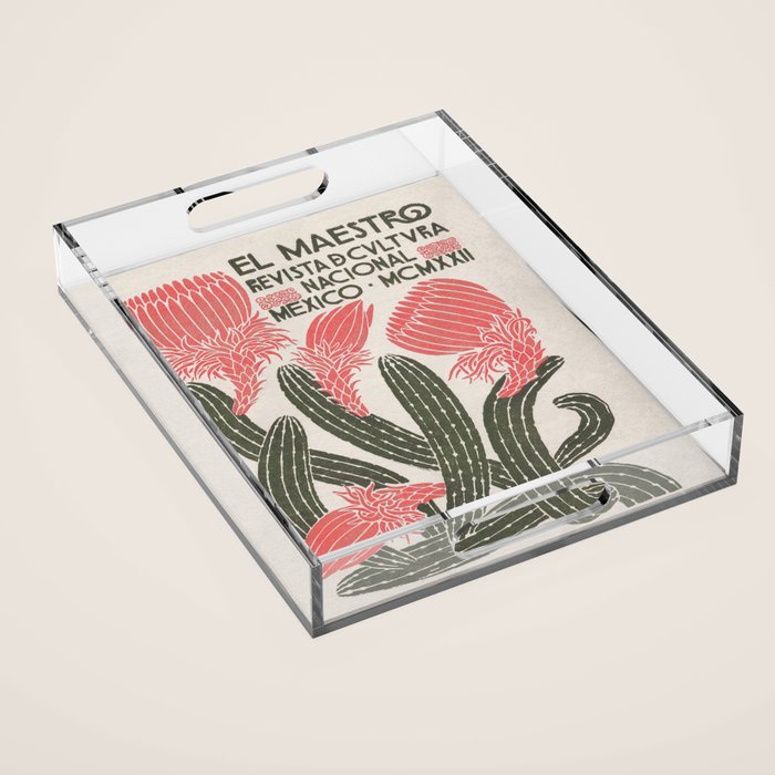 Cactus, El Maestro, Vintage Mexico Travel Poster Acrylic Tray Gallery Image 1