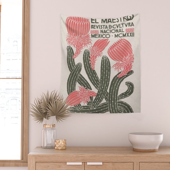 Cactus, El Maestro, Vintage Mexico Travel Poster Wall Tapestry Gallery Image 2