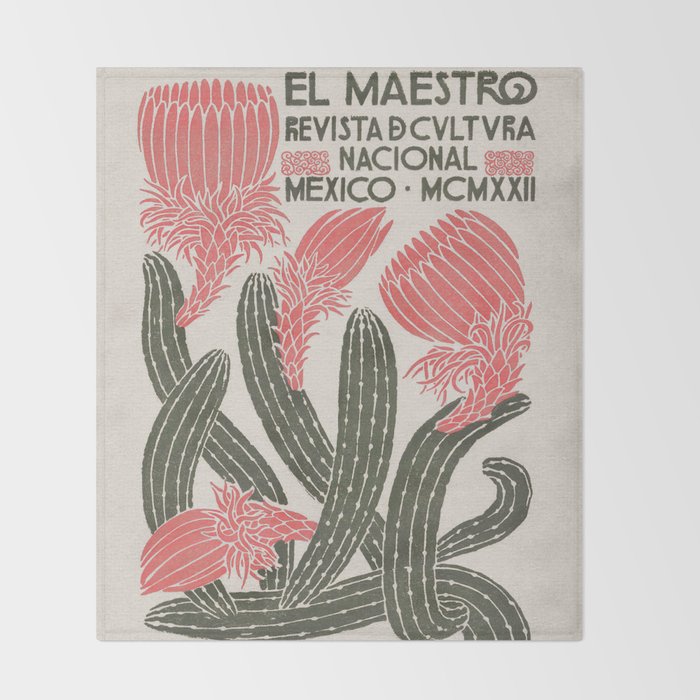 Cactus, El Maestro, Vintage Mexico Travel Poster Throw Blanket Gallery Image 2