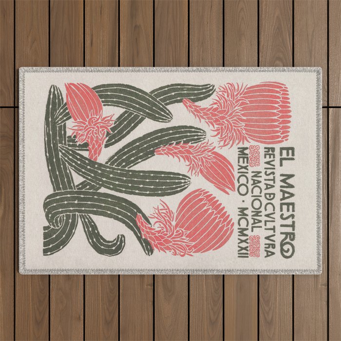 Cactus, El Maestro, Vintage Mexico Travel Poster Outdoor Rug Gallery Image 1