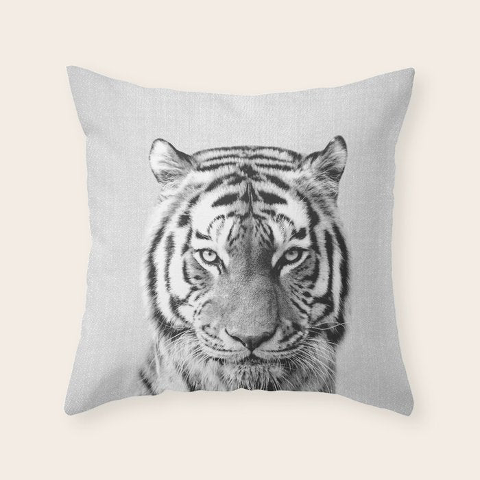 Tiger - Black & White Throw Pillow Gallery Image 1