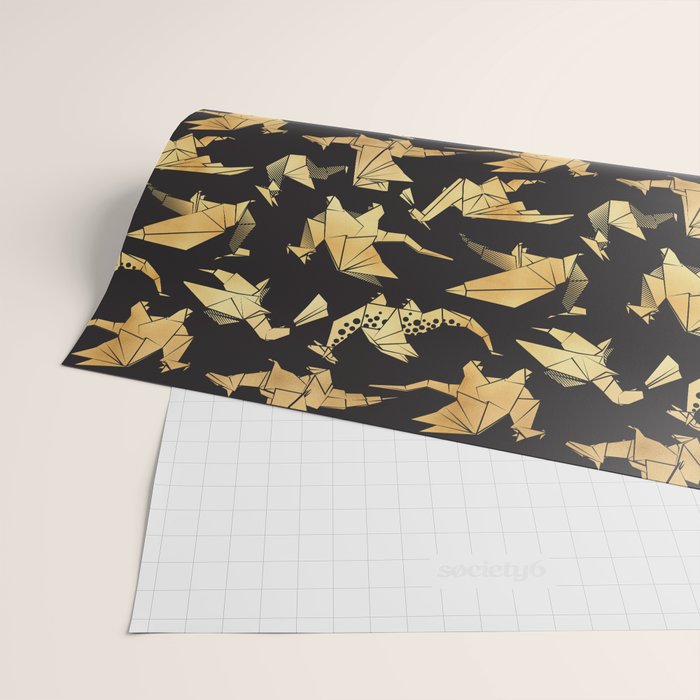 Origami metallic dragon friends // black background golden fantasy animals Wrapping Paper Gallery Image 2